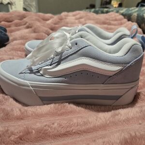 Vans Women's Light Blue and White Platform Sneakers